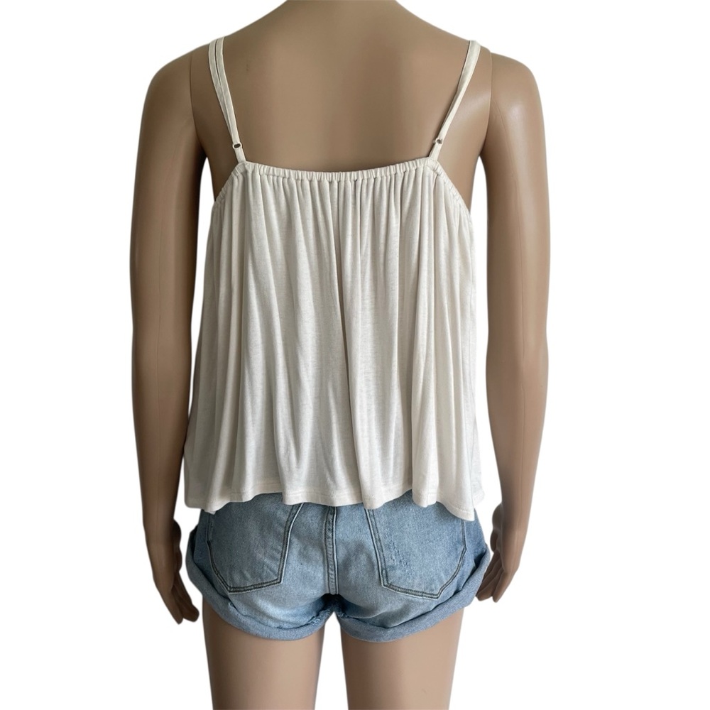 American Eagle Ivory Floral Embroidered Sweetheart Neck Boho Babydoll Tank Top - Picture 2 of 7